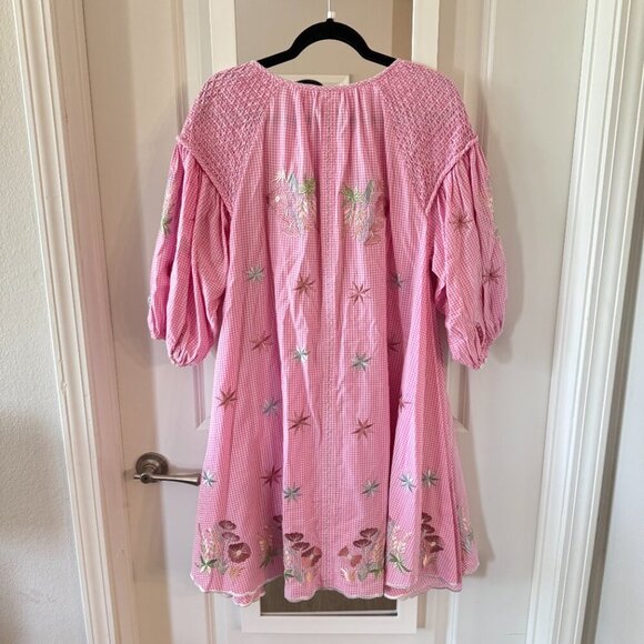 Innika Choo Gingham Print Embroidered Dress One Size Color Pink White - Picture 6 of 6